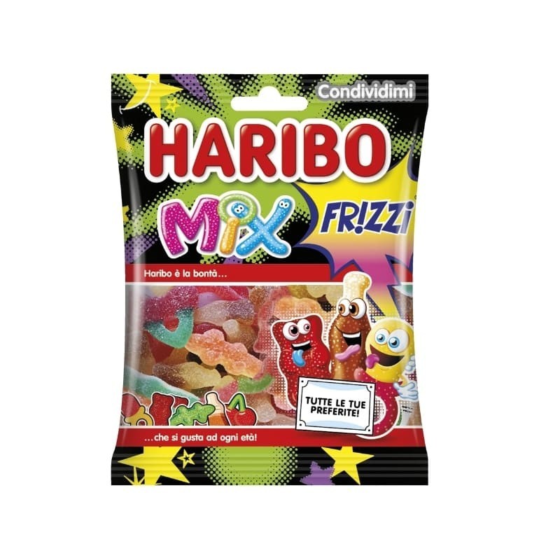 Haribo Frizzi Mix, Caramelle Gommose Frizzanti, Gusto Frutta 30pz