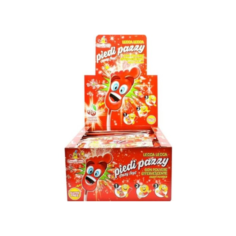 Piedi Pazzi lecca-lecca alla frutta con polvere effervescente alla ciliegia confezione da 40 pz