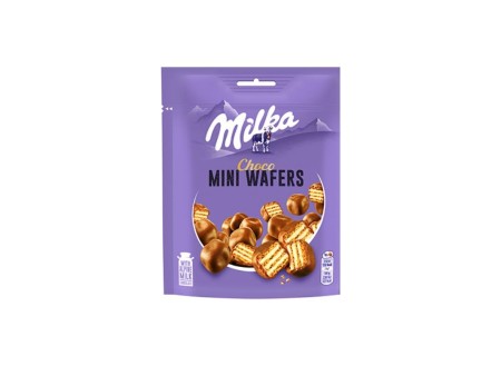 Milka, Mini Wafer, con Copertura di Cioccolato al Latte Milka, con Latte Alpino, Cacao Sostenibile, 8x110g