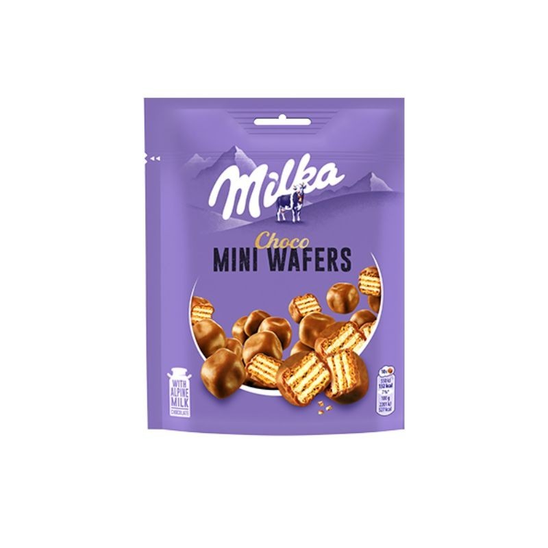 Milka, Mini Wafer, con Copertura di Cioccolato al Latte Milka, con Latte Alpino, Cacao Sostenibile, 8x110g