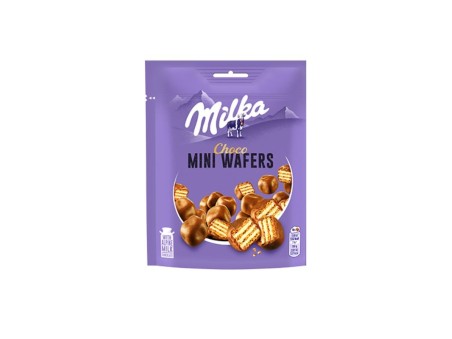 Milka, Mini Wafer, con Copertura di Cioccolato al Latte Milka, con Latte Alpino, Cacao Sostenibile, 8x110g