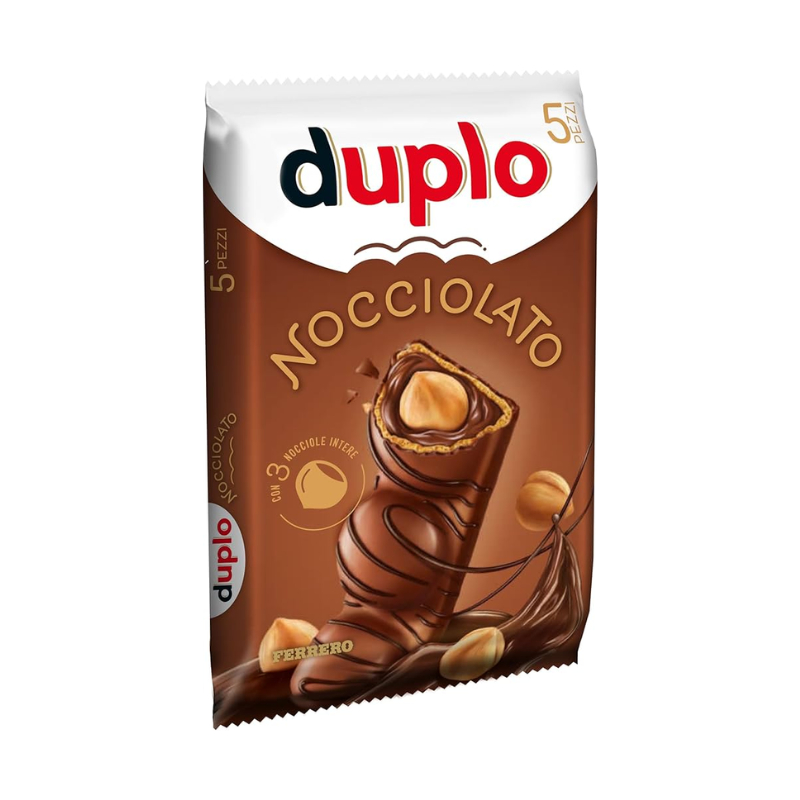 Ferrero Duplo Nocciolato Snack Wafer con Morbido Ripieno Cremoso al Cacao e Nocciola Intera con 5pz