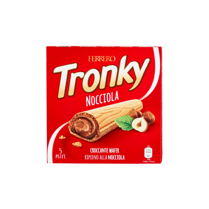 Ferrero Tronky Nocciola Wafer Croccantissimo con Ripieno di Crema di Nocciole e Granella Tostata Confezione da 5 Pezzi