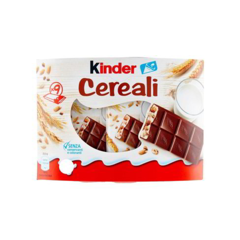 Kinder Cereali Tavolette di Cioccolato Puro Cacao Snack Dolce Ripieno al Latte e 5 Cereali Soffiati e Tostati 9 PEZZI
