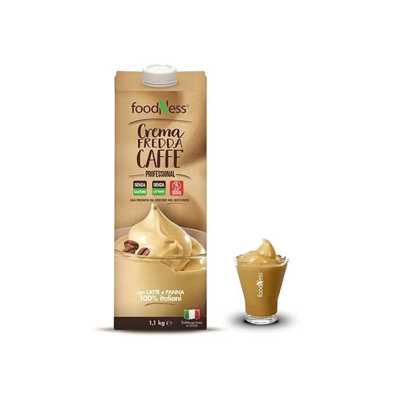 Foodness Crema fredda al Caffè Senza Glutine e Senza Lattosio Già Pronta da versare 1 BRIK da 1,1 kg